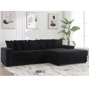 111'' Corduroy Oversized L-Shaped Sectional Sofas with Right Chaise Daybed, Armrests, 8 Throw Pillows and Easy Assembly - 1 of 4