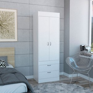 CAVINAS Wardrobe Closet,Armoire Closet with Double Doors,2 Drawers,1 Integrated Hanging Rod,Metal Handles,Wardrobe for Bedrooms,Dressing Room - 1 of 4