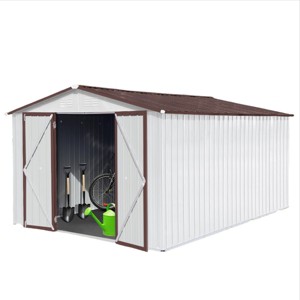 Metal Metal garden sheds outdoor storage sheds white+coffee White As shown - 1 of 4