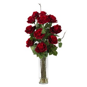 Nearly Natural Roses with Cylinder Vase Artificial Flower Arrangement - 1 of 2
