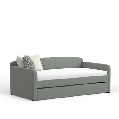 Gray Twin Upholstered Daybed with Tufted Back and Trundle
