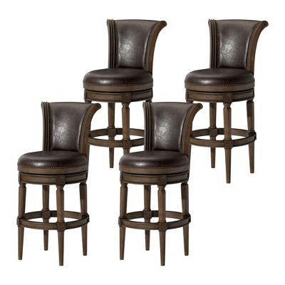 Maven Lane Pullman Upholstered Kitchen Stool with Vegan Leather Cushion Seat, Set of 4