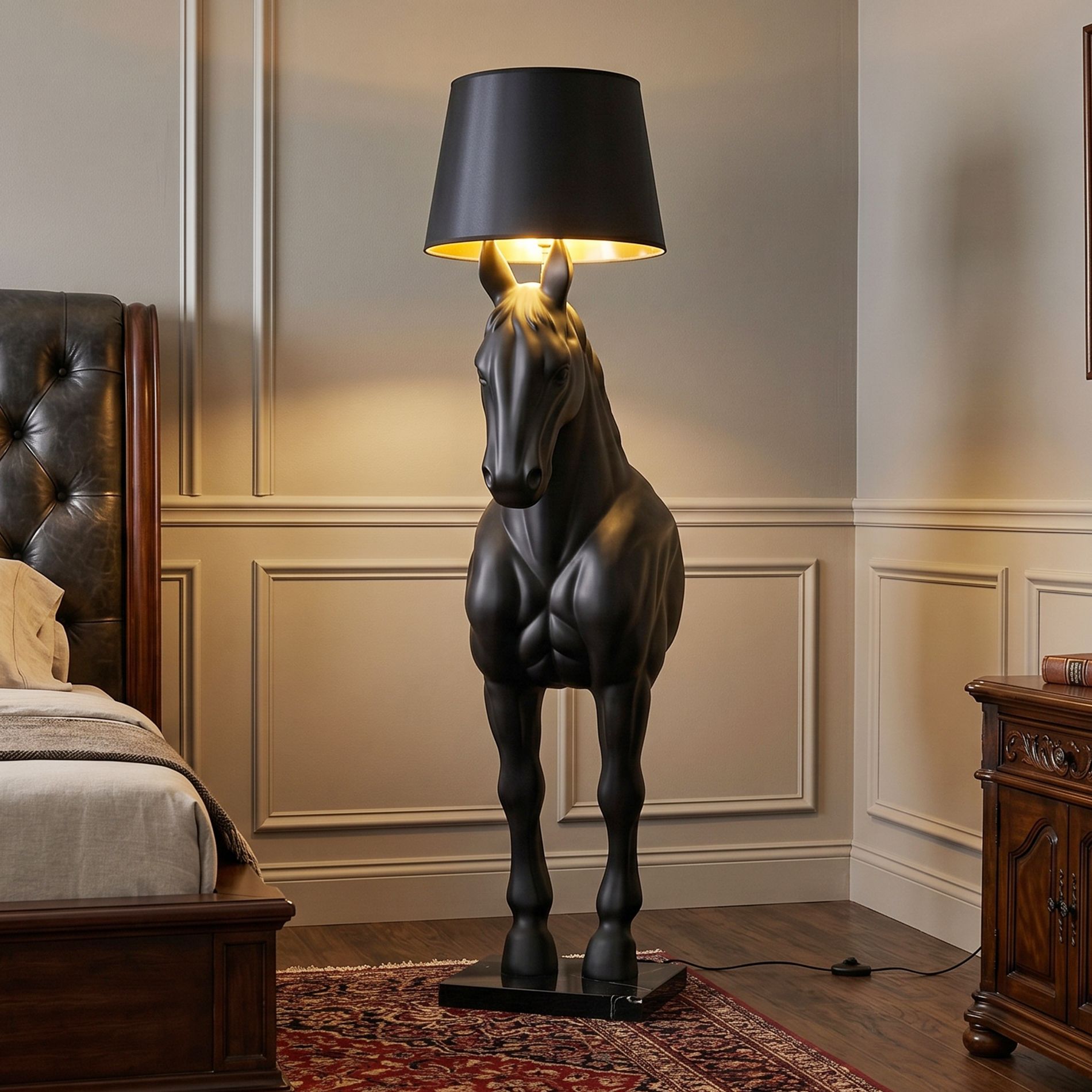 GDFStudio Pistis Modern Floor Lamp with Marble Horse Base, Black