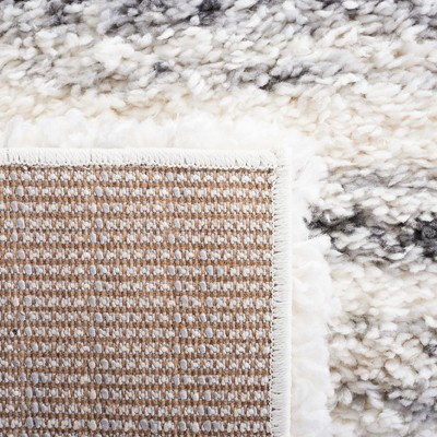Ivory and Grey Square Shag Rug, 5'3" x 5'3", Synthetic