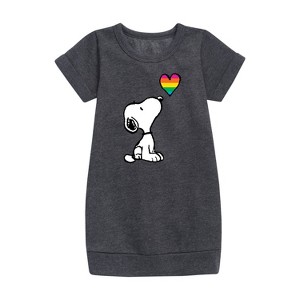 - Peanuts - Snoopy Rainbow Heart Graphic Short Sleeve Fleece Dress - 1 of 4