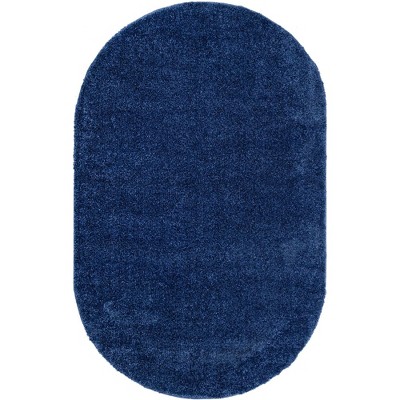 Navy Blue Oval Shag 9' x 12' Synthetic Easy-Care Rug