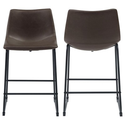 NicBex Counter Height Bar Stools Set of 2,Faux Leather Barstools with Backrest,Stool Chair with Footrest,Counter Stools for Island&Dining,Brown