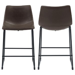 NicBex Counter Height Bar Stools Set of 2,Faux Leather Barstools with Backrest,Stool Chair with Footrest,Counter Stools for Island&Dining,Brown - 1 of 4