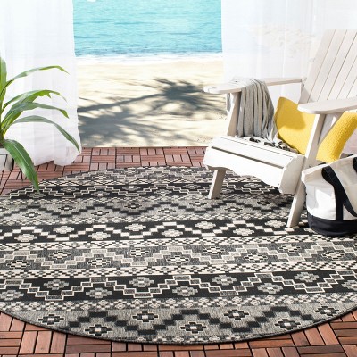 95" Black Synthetic Floral Round Washable Rug