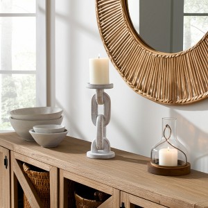 Mango Wood Candle Holder with Sculptural Chain Link Design, Modern Decorative Single Taper or Pillar Candle Stand - 1 of 4