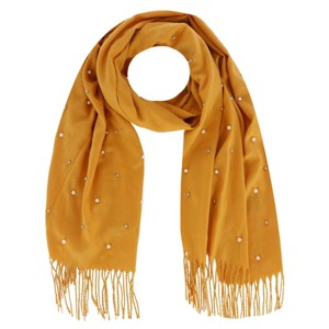 CTM Women's Pearl Embellished Solid Fringe Oblong Scarf - 1 of 4