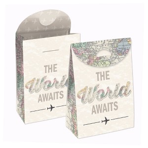 Big Dot of Happiness World Awaits - Travel Themed Gift Favor Bag- Party Goodie Boxes- Set of 12 - 1 of 4
