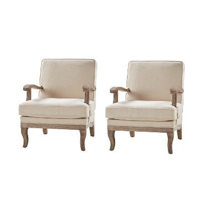 Set of 2 Quentin Wooden Upholstered Armchair Comfy Living Room with Comfortable Backrest and Cushion | ARTFUL LIVING DESIGN