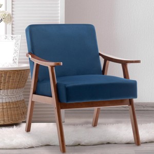 26" Wide Upholstered Mid-Century Modern Accent Chair with Rubber Wood Frame and Armrests for Living Room or Bedroom -3irtyhousy - 1 of 4