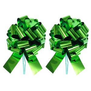 Unique Bargains Bright Durable Metallic Gift Wrapping Large Pull Bow for Wedding 2 Pcs Dark Green 20 inch - 1 of 4