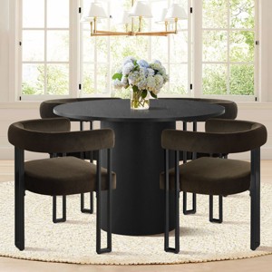 5-Piece Round Dining Table Set, Modern Pedestal Table and Upholstered Fabric Dining Chairs with Metal Legs, Kitchen Dining Set for 4-Maison Boucle - 1 of 4