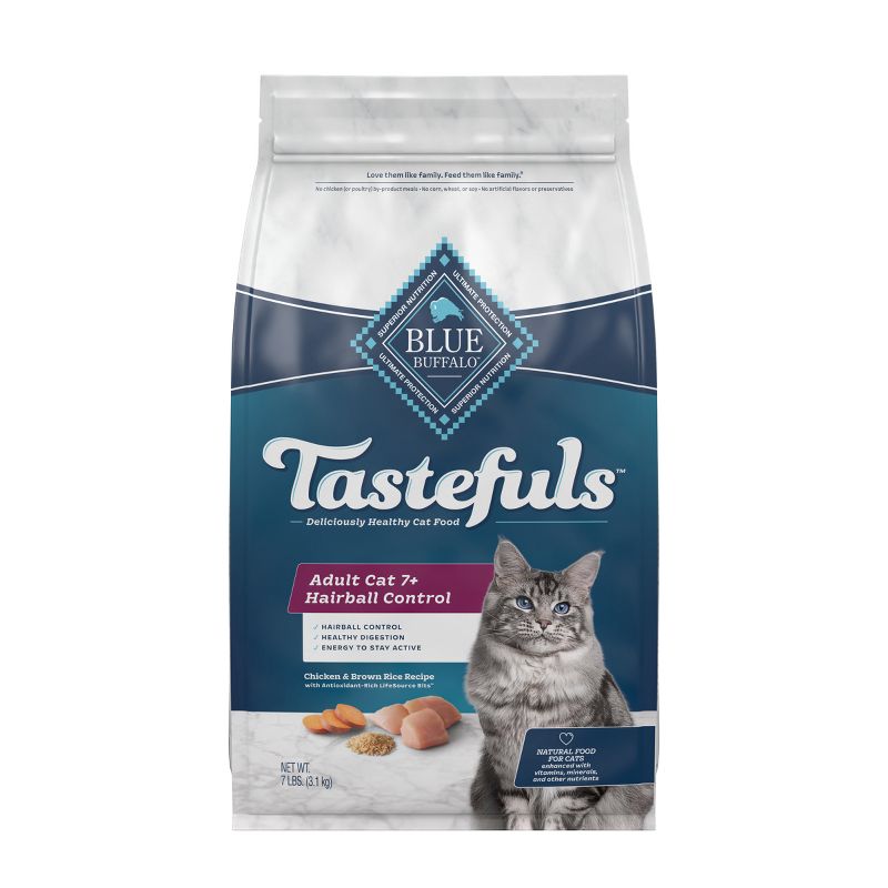 Blue Buffalo Indoor Hairball Control with Chicken &#38; Brown Rice Mature Premium Senior Dry Cat Food - 7lbs, 1 of 9