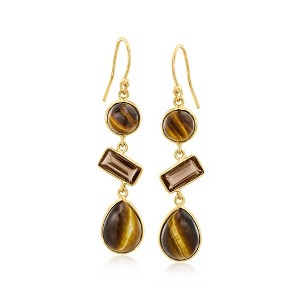 Ross-Simons Tiger Eye and 2.70 ct. t.w. Smoky Quartz Drop Earrings in 18kt Gold Over Sterling - 1 of 3