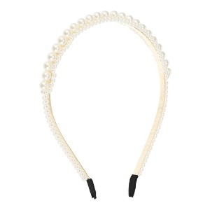 Unique Bargains Women's Elegant Faux Pearl Headband Gold Tone White 1 Pc - 1 of 4