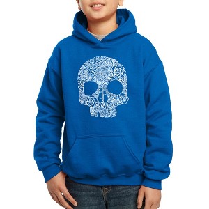 LA Pop Art Boy's Word Art Hooded Sweatshirt - Flower Skull - 1 of 4