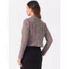 INSPIRE CHIC Women's Tweed Stand Collar Business Open Front Cropped Jacket - 3 of 4