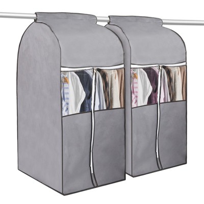 Stockroom Plus 2 PackHanging Garment Bags for Closet Storage with Window, Large, Grey, 20x43x24 In
