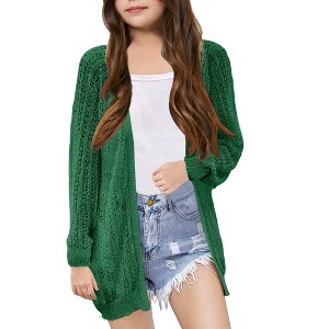 Girl's Crochet Cover Up Cardigan Summer Lightweight Long Sleeve Soft Cardigans - 1 of 1