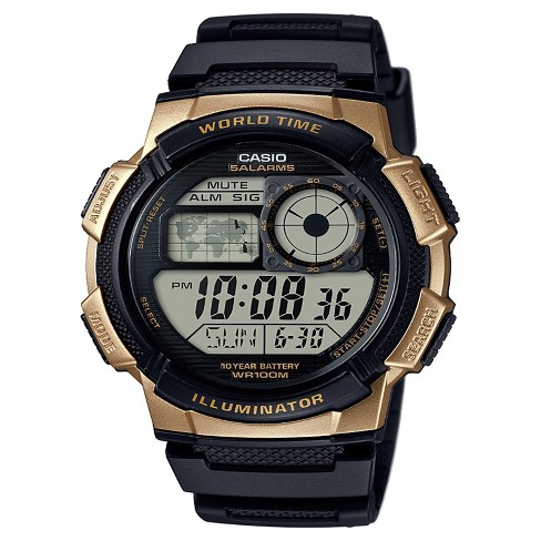 Men s Casio Digital Watch Black Gold