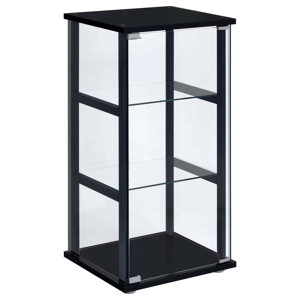 Photos - Wardrobe Coaster Cyclamen Modern 3 Shelf Glass Curio Cabinet Black/Clear