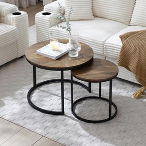 NicBex Set of 2 Coffee Table Nesting with MDF Tabletop and Metal Frame for Living Room,Bedroom,Apartment,Brown - 1 of 4