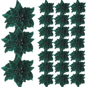 24 Pcs Artificial Poinsettia Flowers, 6.3" Large Velvet Christmas Floral Picks with Stems for Tree, Wreath, Garland, Wedding Ornaments - 1 of 4