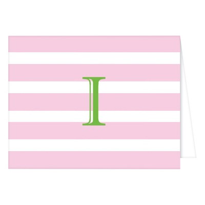 "I" Monogram Cabana Stripe Folded Notes Light Pink