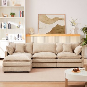 VASIP Chenille Modular Cloud Sectional Sofa - 105" L-Shaped 3-Seater with Ottoman, Customizable Living Room Couch Set - 1 of 4