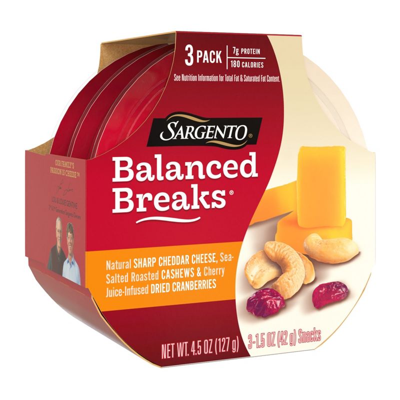 Sargento Balanced Breaks Natural Sharp Cheddar, Sea-Salted Cashews &#38; Cherry Juice-Infused Dried Cranberries - 4.5oz/3ct, 5 of 9