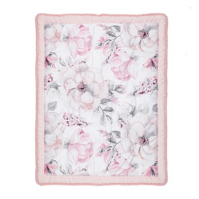 Lambs & Ivy Signature Botanical Baby Watercolor Floral Pink Crib/Toddler Quilt