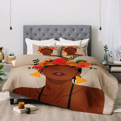 Full/Queen Domonique Brown Crown Comforter Set - Deny Designs