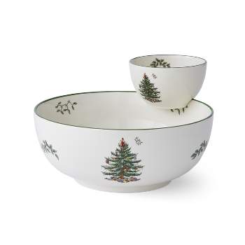 Spode Christmas Tree Tiered Porcelain Chip and Dip Serving Set, Festive 2-Piece Set for Holiday Entertaining and Serving Snacks