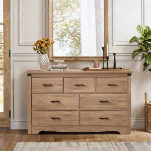 GDFStudio Opal Farmhouse Wood Dresser with 7 Drawer and Metal