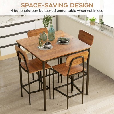 Walnut and Black Industrial Pub Table Set with 4 Chairs