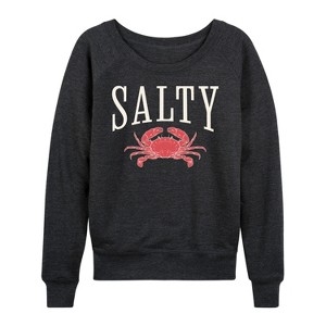 Women's - Instant Message - Salty Crab Lightweight French Terry Wide Neck Long Sleeve Graphic Shirt - 1 of 4