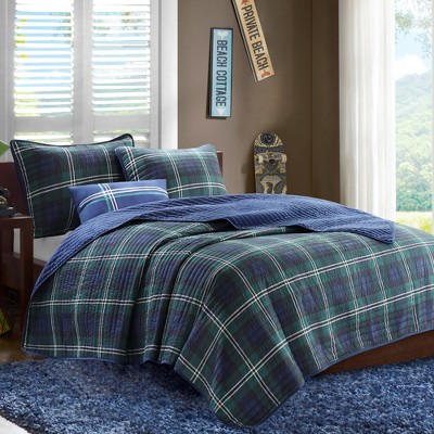 Bradley Plaid Coverlet Set (Twin/Twin Extra Long) Blue - 3pc