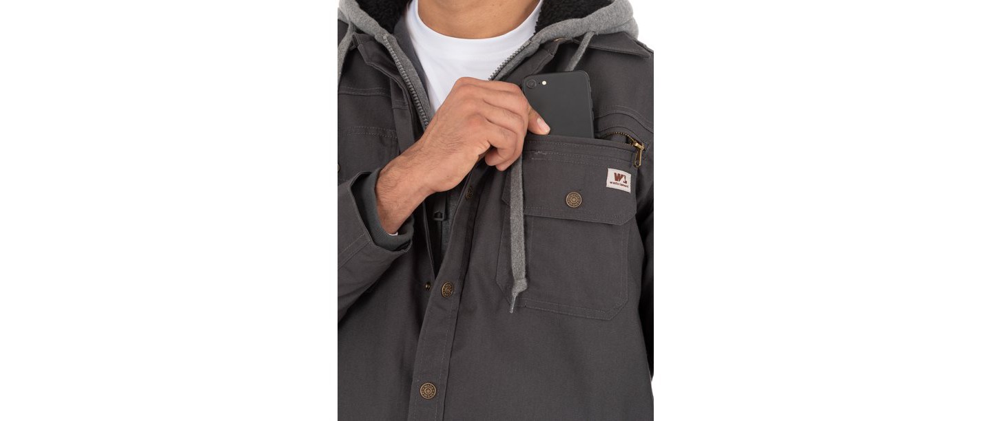 Wells Lamont Quilted Flex Canvas Thermal Lined Shirt Jacket - Grey 2X Large — фото 4