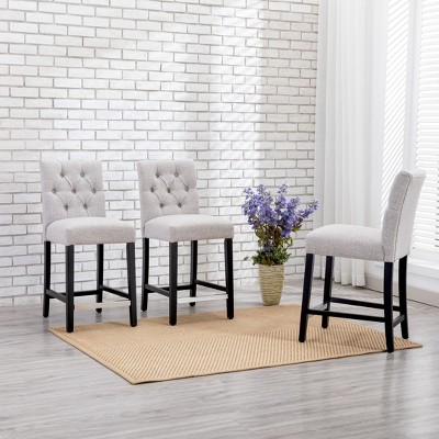 WestinTrends Hayes 24" Linen Fabric Tufted Counter Stool (Set of 3)