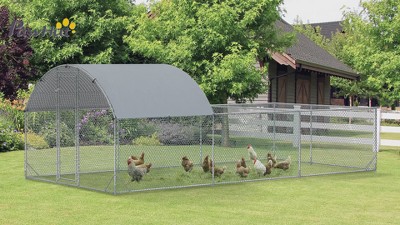 Large Silver Metal Chicken Coop with Weather-Resistant Cover, 23' x 6.6'