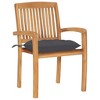 vidaXL Teak Hardwood Stacking Patio Chairs with Cushions Set of 6, Rustic Charm, Indoor and Outdoor Use, Easy Clean, Anthracite - 3 of 4