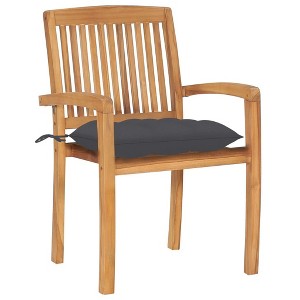 vidaXL 2-pc Solid Teak Wood Patio Chairs with Anthracite Cushions - Weather-Resistant, Retro Style, Stackable, Suitable for Indoor and Outdoor Use - 1 of 4