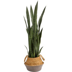 Nearly Natural 46-in Artificial Sansevieria Snake Plant in Boho Chic Handmade Cotton & Jute Gray Woven Planter - 1 of 4