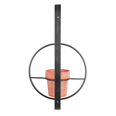 Set of 2 Black Iron Hanging Planters with Terracotta Pots