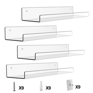 NewHome
 "4-Pack 15-Inch Clear Acrylic Floating Shelves - Wall-Mounted Organizer for Kitchen, Bathroom & More" white - 1 of 4