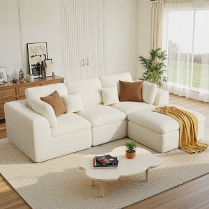 Dexmalle Convertible Sectional L-Shape Couch with Ottoman,Chenille Beige - 1 of 4